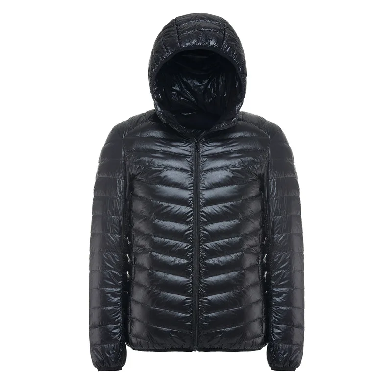

Plus Size Men Ultralight Packable Hooded Down Jacket Puffer Down CoatsSpring Autumn New Male Light Coat