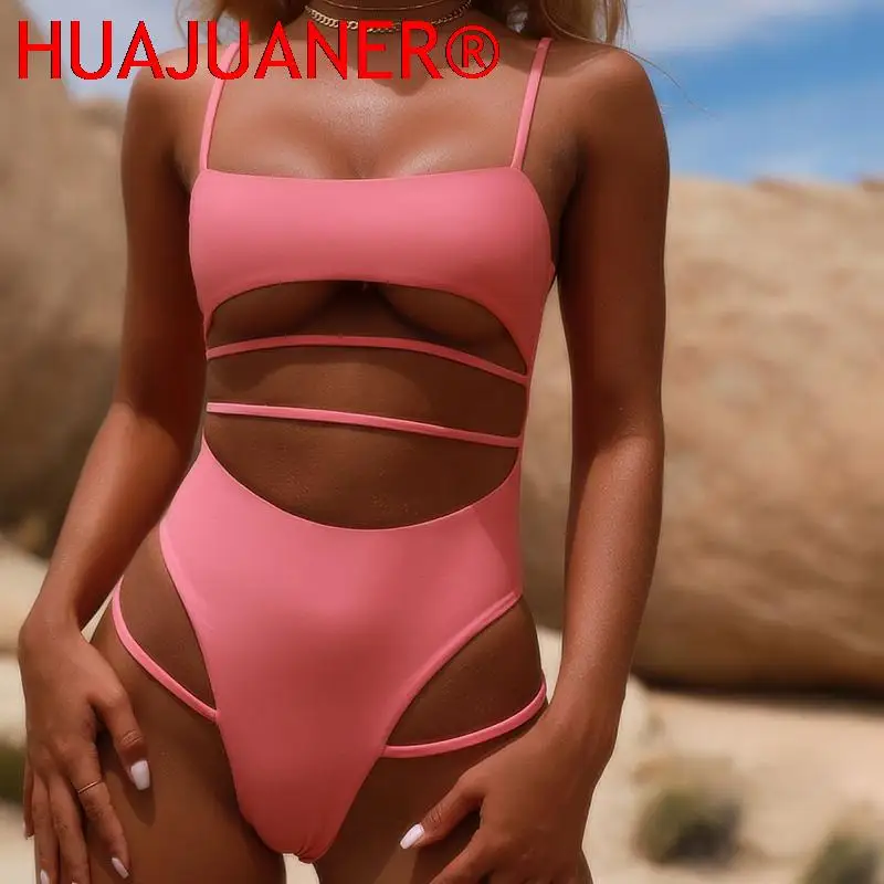 

Сексуальный слитный купальник со стрингами 2021, Женский однотонный бандажный купальный костюм, купальник, желтый, розовый, черный, синий, мон...