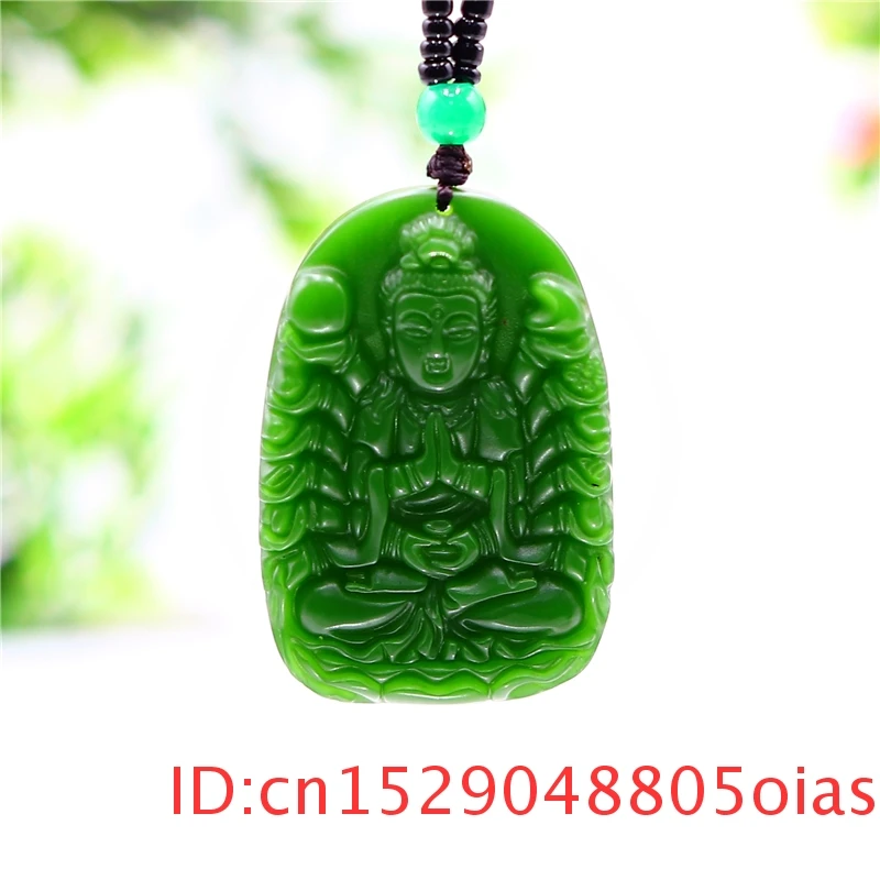 Зеленый нефрит Guanyin кулон ожерелье для женщин резной Мода очаровательные