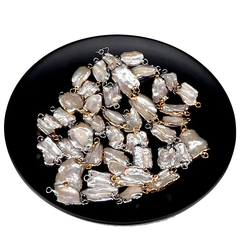 Необычный барочный Соединитель с пресноводным жемчугом золотой оправой и