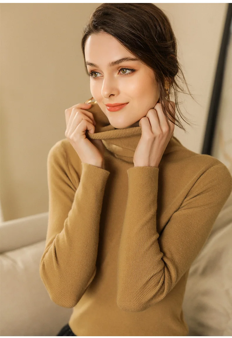 

Женский трикотажный кашемировый свитер, пуловер с высоким воротником и длинным рукавом, кашемировый свитер для осени и зимы