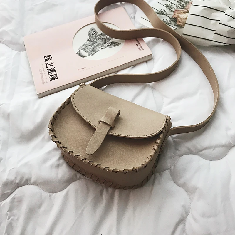 

Women Soft PU Leather Bags Shoulder Saddle Half Round Bag Casual Teenager Messenger Bag 2020