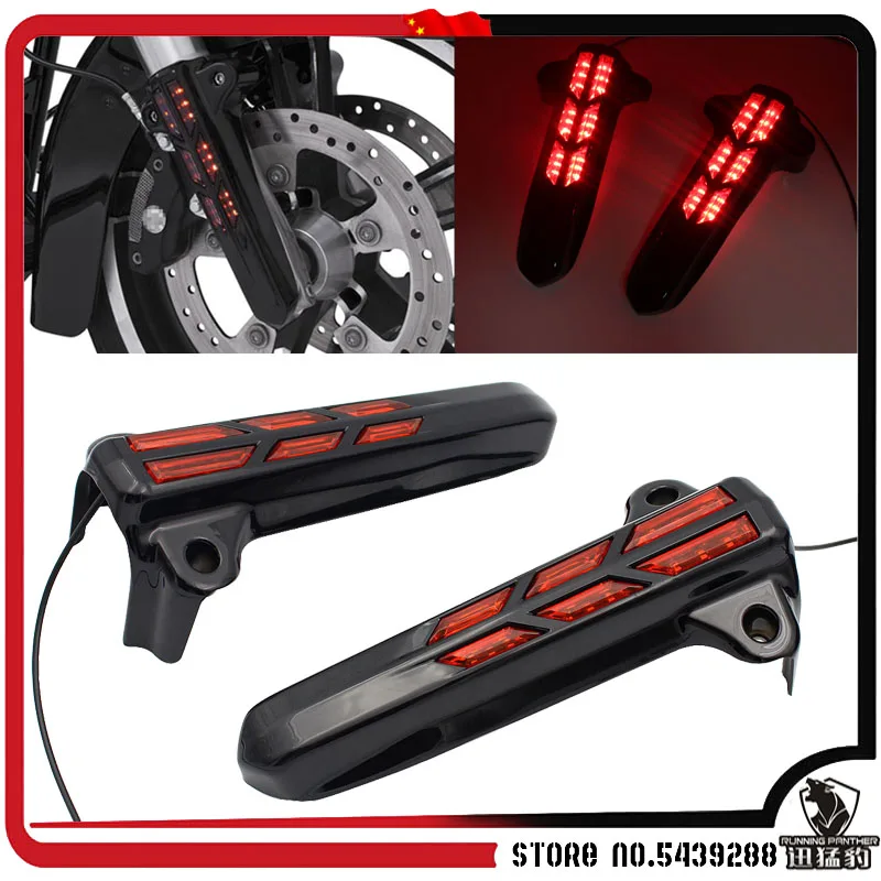 

For Harley Road King Street Electra Glide Ultra Classic 2014-2019 Motorcycle Chrome LED Light Front Lower Fork Leg Slider Cover