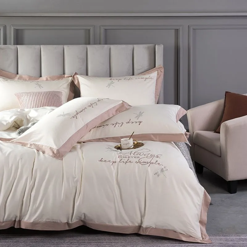 4 шт. однотонные простыни с вышивкой из хлопка | Дом и сад