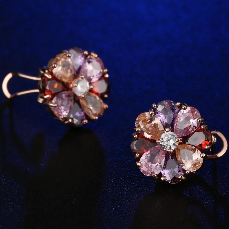 Популярные серьги в виде цветка из серебра 925 пробы с мозаикой и кристаллами