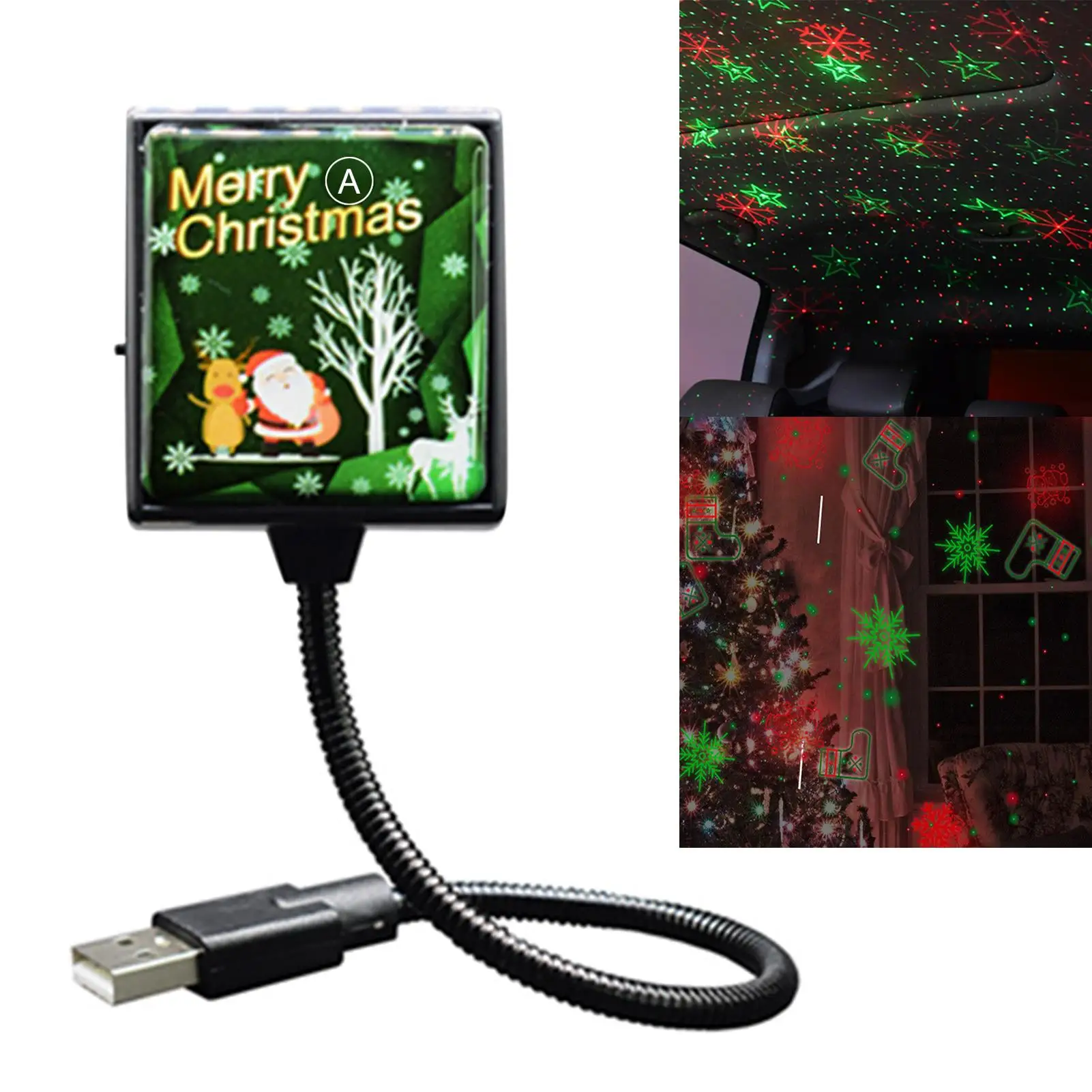 

Square Christmas Tree Snowflake Star USB Powered Projecting Lamp Party Light Car USB Star Projection Light
