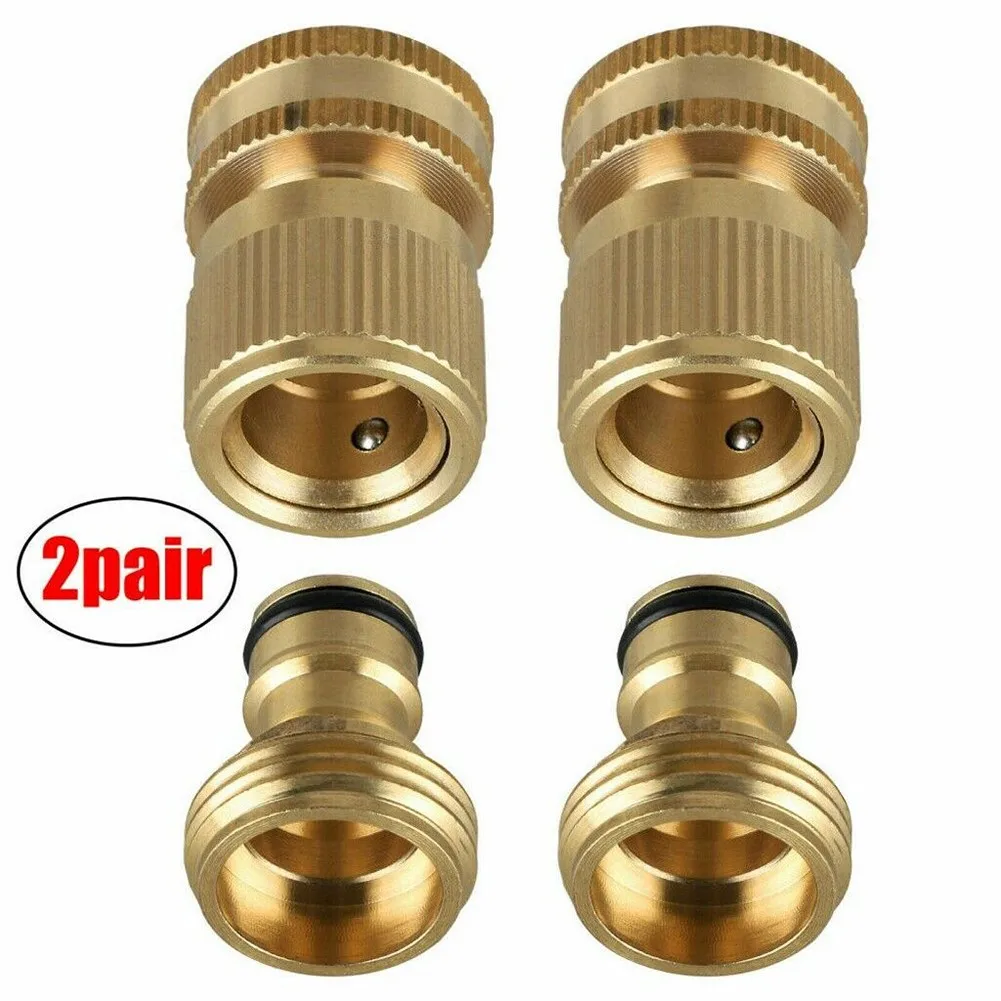 

2set 3/4"Garden Water Hose Quick Connector Fit Brass Male Female Connect Fitting Garden Hose Quick Connectors Easy Off-And-On