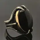 Винтажное мужское античное серебряное кольцо с черным камнем для свадьбы модное преувеличенное черное кольцо с драгоценным камнем юбилейное ювелирное изделие для мужчин