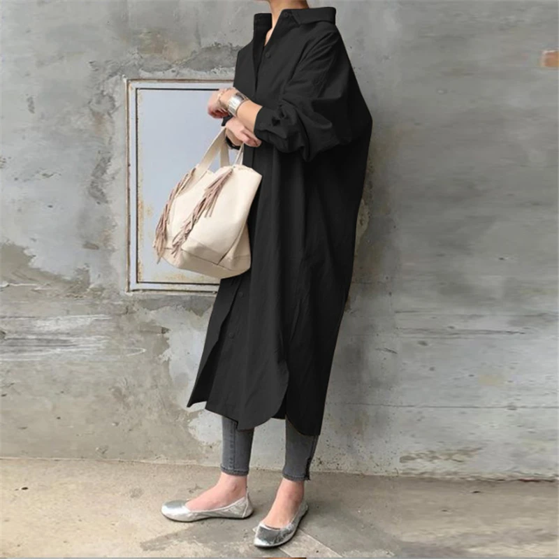

2021 Women Spring Autumn Loose A Line Cotton Linen Dress Womens Casual Solid Robe Maxi Dresses Sundress Plus Size Shirt Dress