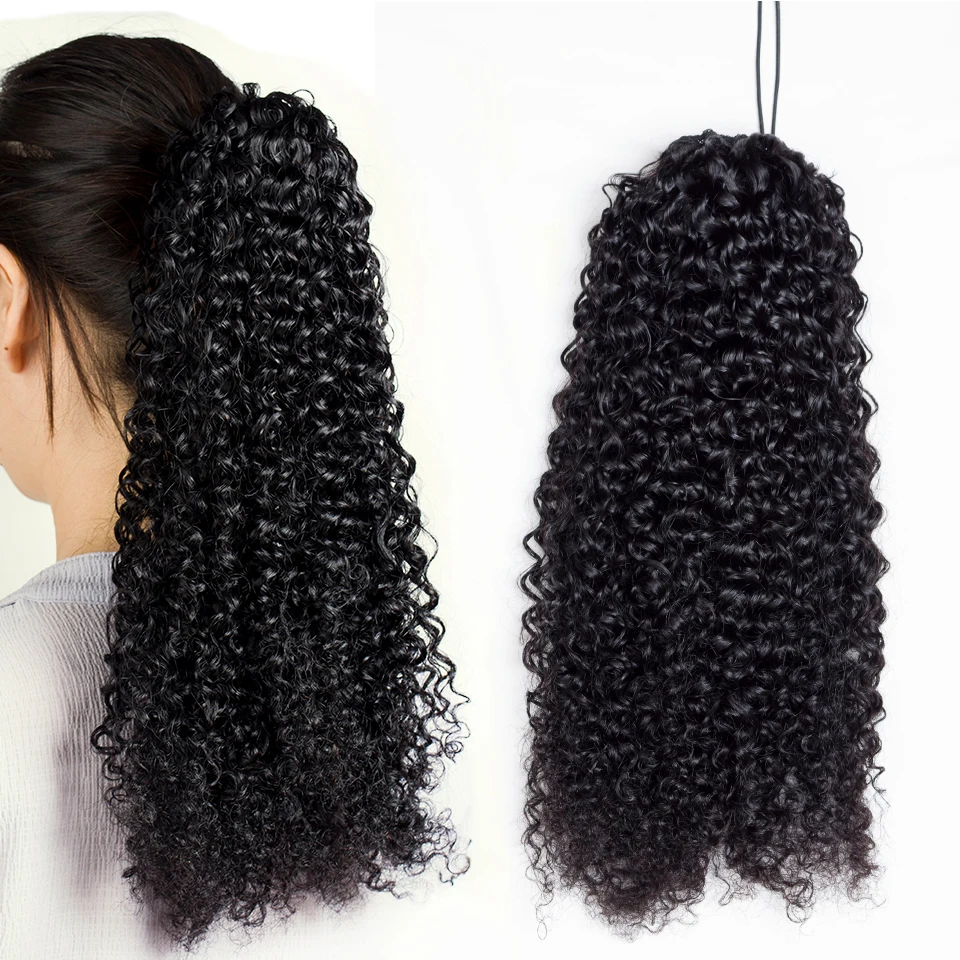 

Aliballad Kinky Curly Drawstring Ponytail Remy Human Hair Brazilian Cury Ponytail Afro Clip In Extensions 4 Combs 150g