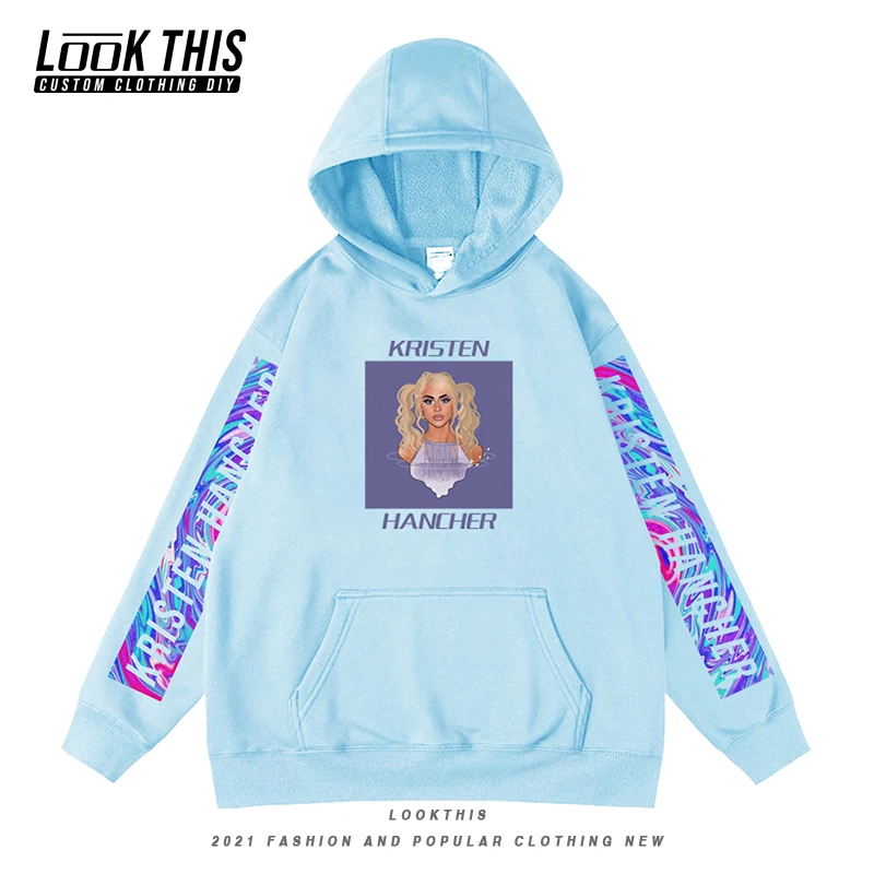 

Kristen Hancher Cuff Printing Couple Fashion Hooded Hoodie Men Oversized Trend Loose Hip-hop Clothes Harajuku Style Streetwear