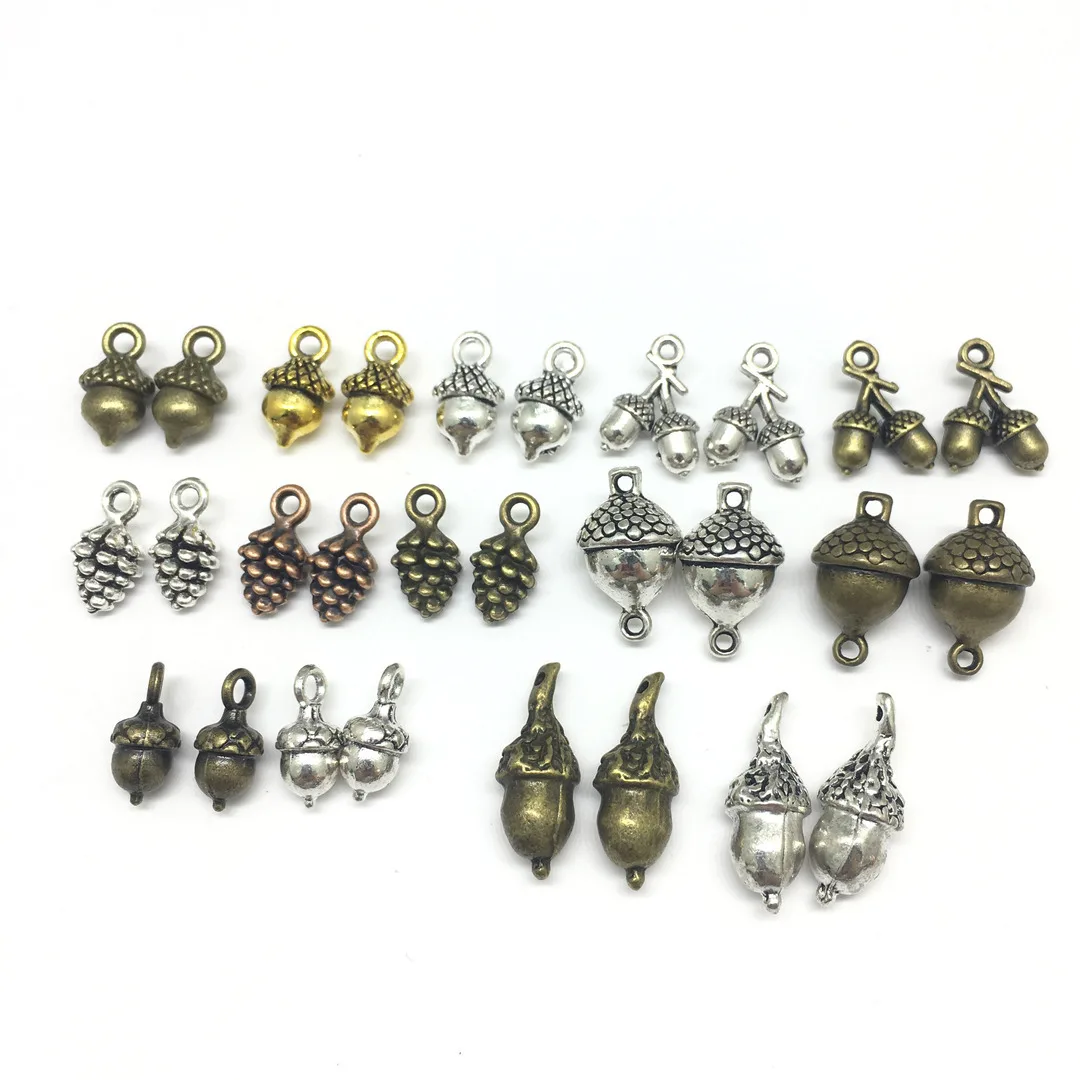 

20/30/50Pcs Mix Acorns Pine Cones Charms Ancient Silver Bronze Color Jewelry Making Pendant Necklace Pendants Findings 16MM