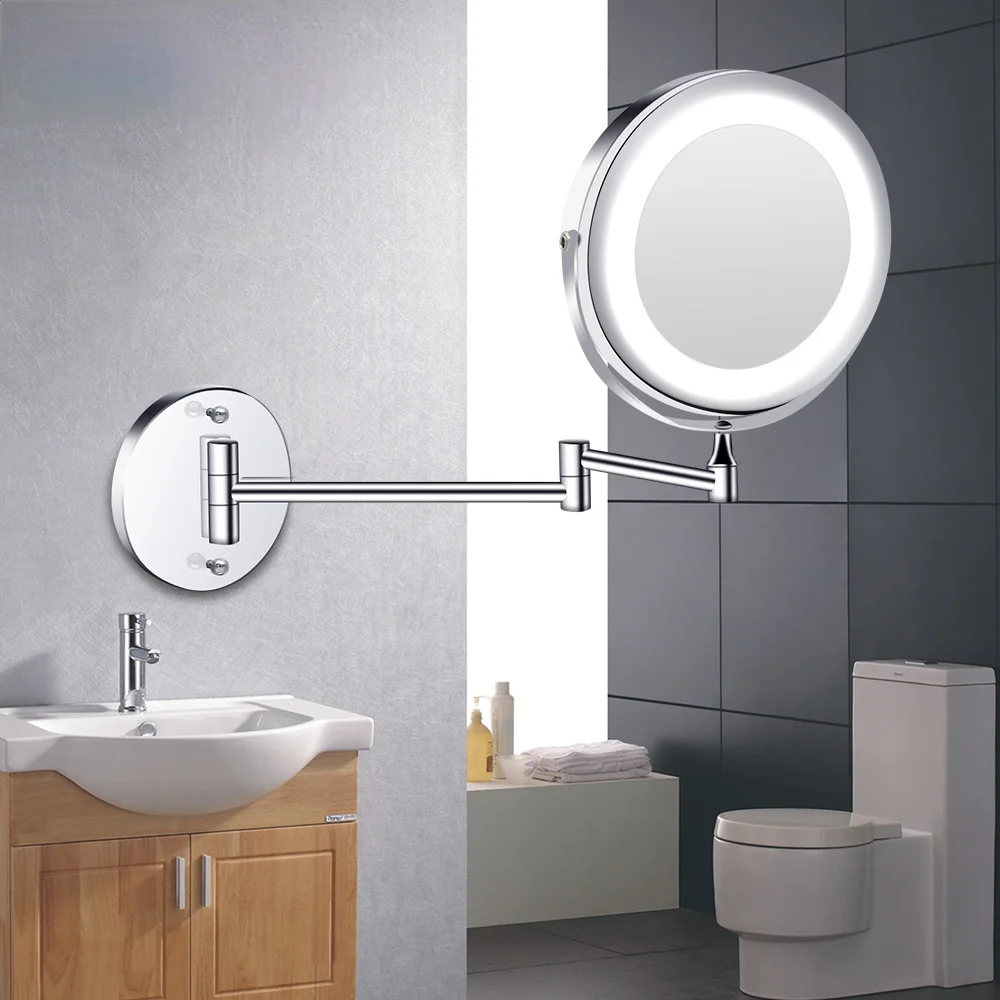 

Led Makeup Mirror With Light Folding Wall Vanity Mirror 1x 10x Magnifying Double Sided Touch Bright Adjustable Bathroom Mirrors