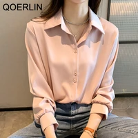 qoerlin 4xl ol style chiffon blouse women plus size long sleeve elegant tops shirt solid long sleeve korean loose blouses blusas