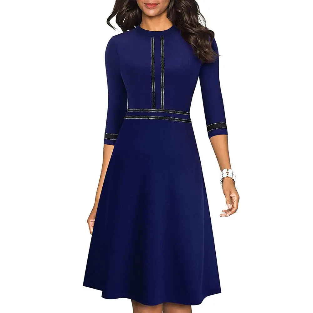 Женское платье трапеция с рукавом 3/4 приталенное Повседневное в стиле ретро