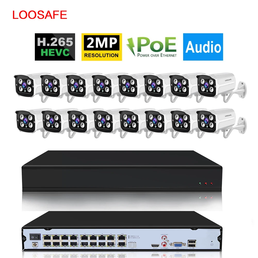 LOOSAFE 1080P 16CH POE Комплект H.265 система с переключателем CCTV камера наблюдения аудио