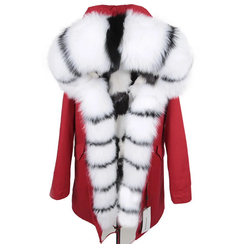 Mao mao kong Winter Women's Fur Jacket Long Outdoor Tops Real Fox Fur Lining Parka ED44  Women's coat