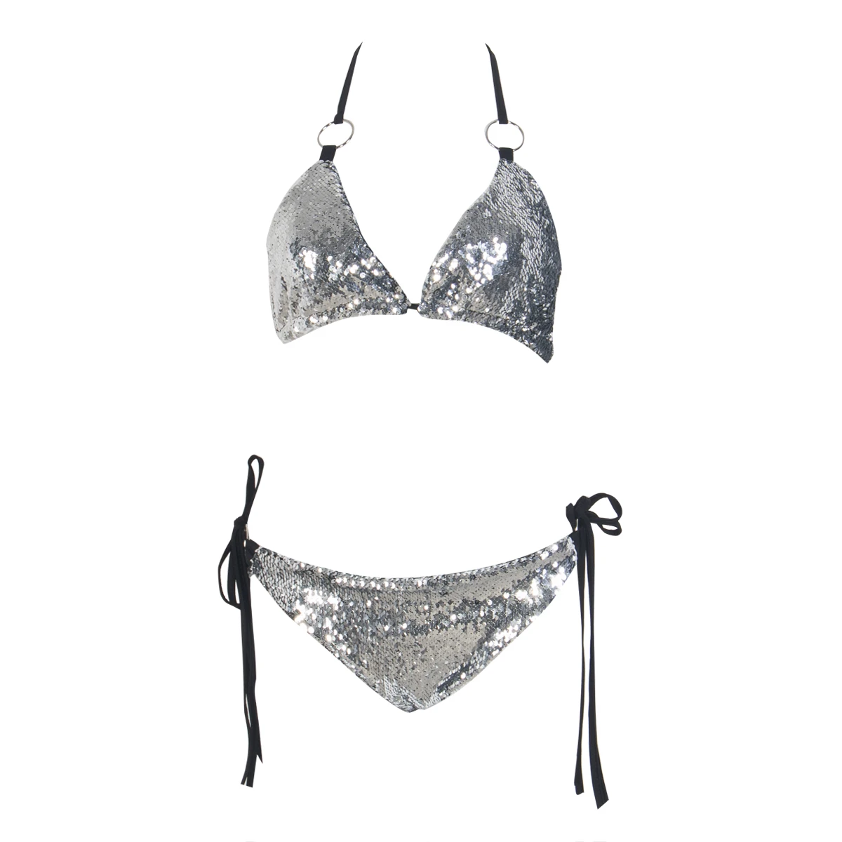 Сексуальный женский бразильский бандажный купальник-бикини с блестками розовый