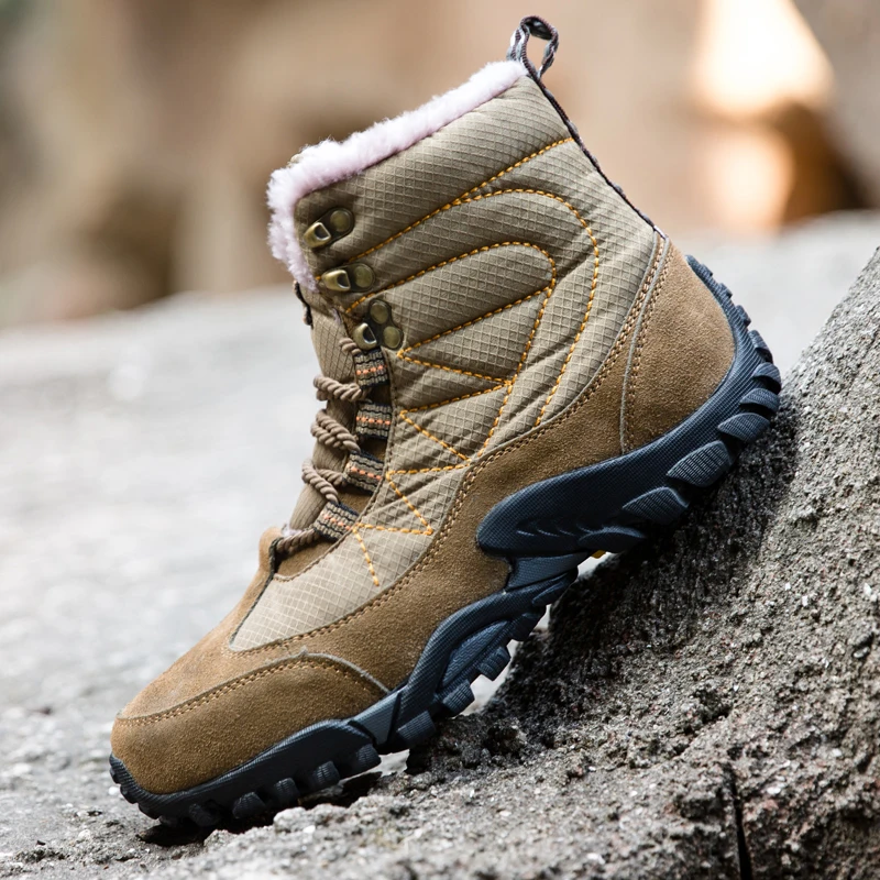

Men's Cotton Shoes Fashion Cow Suede Splicing High-Top Shoes Winter Plus Fleece Warm Snow Shoes Outdoor Non-Slip Men Shoes