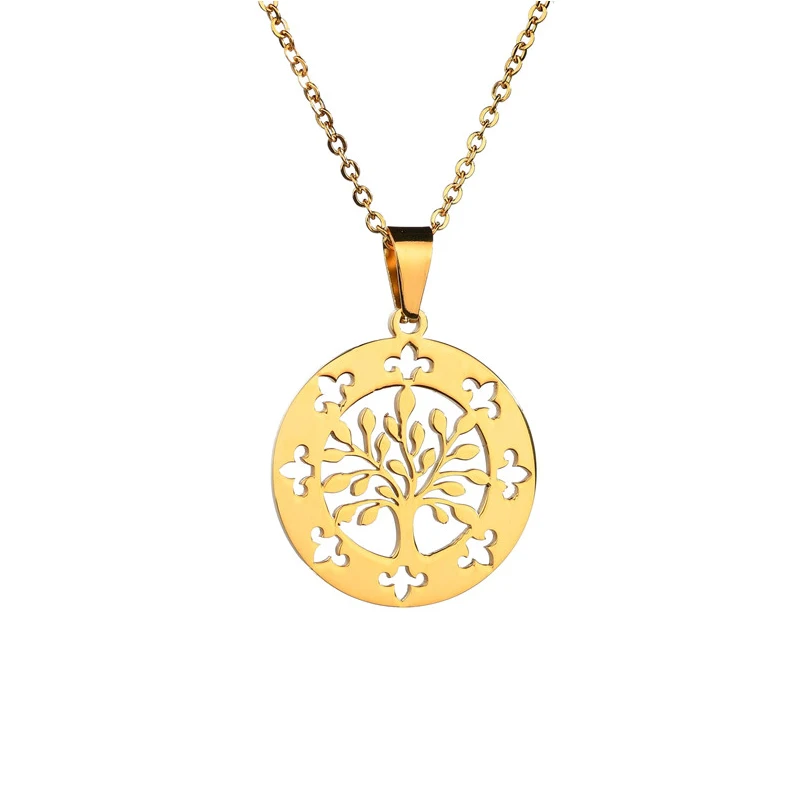 Style4 Gold ELSEMODE дерево жизни круглый кулон ожерелье 7 стилей нержавеющая сталь классическое ожерелье s для женщин девушка юбилей ювелирные изделия подарки - Окраска металла: Style4 Gold
