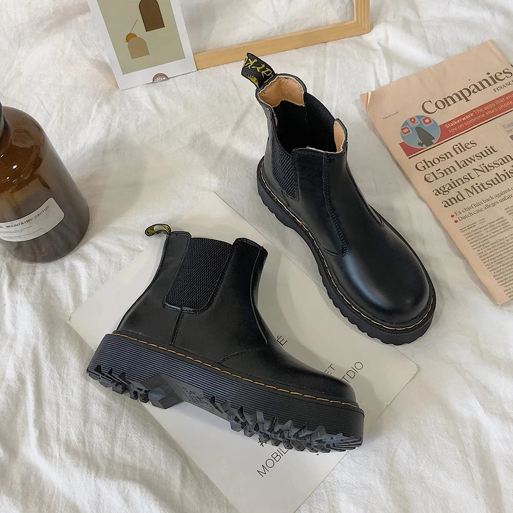 

Martin Boots Women British Style 2021 New Autumn Retro Wild Thick-soled Increased Chelsea Motorcycle Shoes