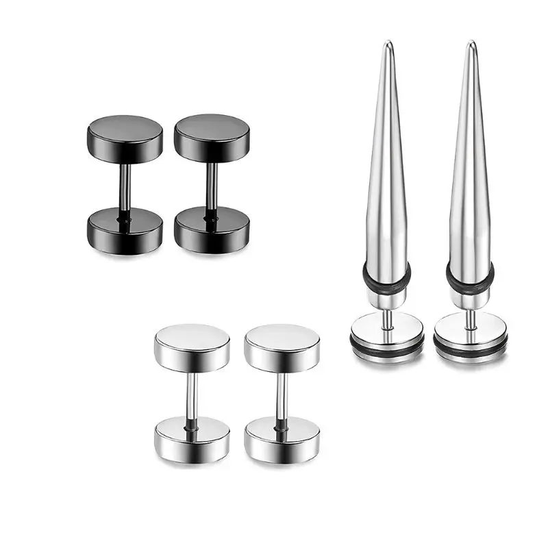 

Y1UE 6 Pair/set Fashion Stud Earrings Stainless Steel Taper Ear Plugs Piercing Earring for Men and Women