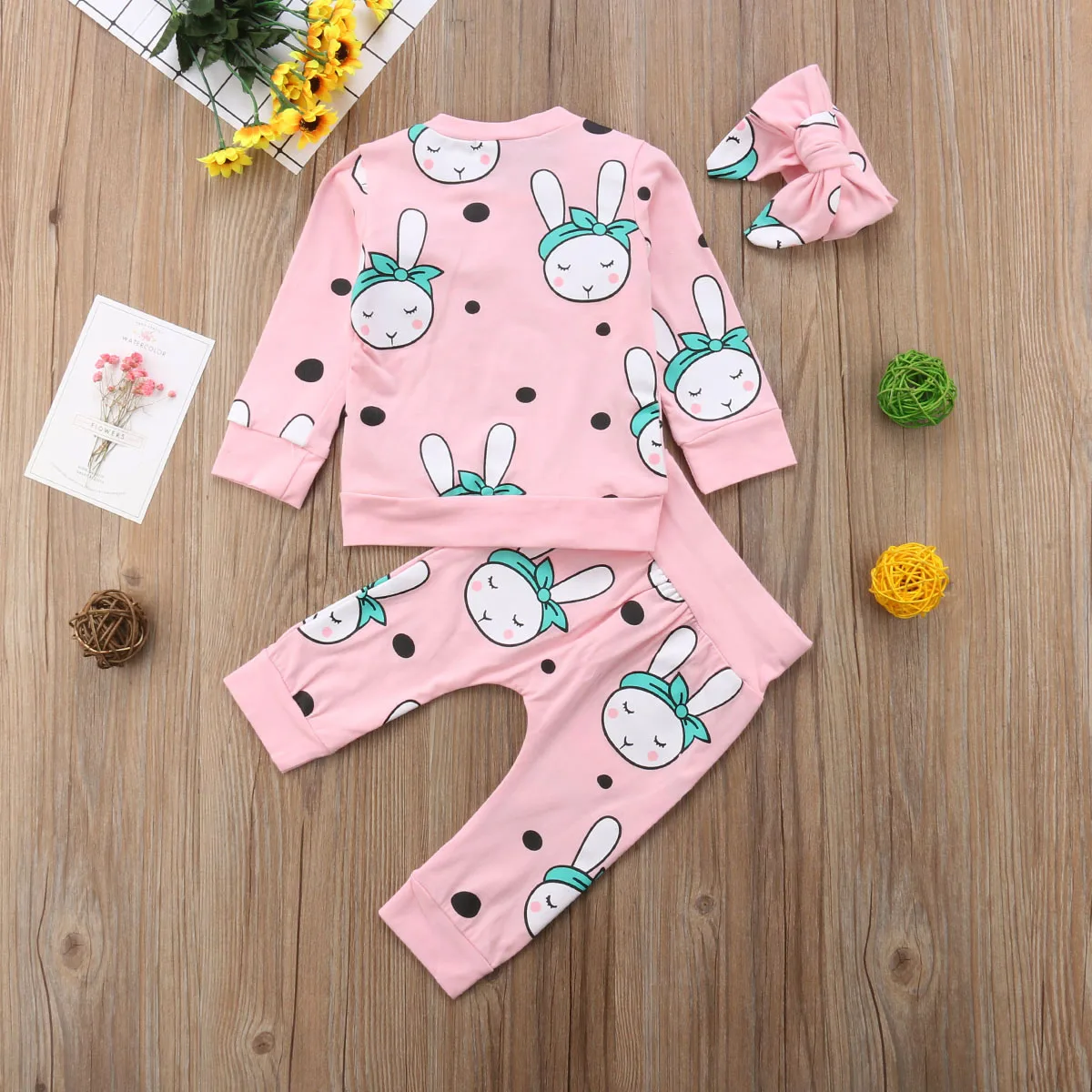 Newborn Baby Girl Rabbit Top T-shirt +Pants+Headband Clothes 3Pcs Outfits Set Lovely Girls 0-2 Years | Детская одежда и обувь
