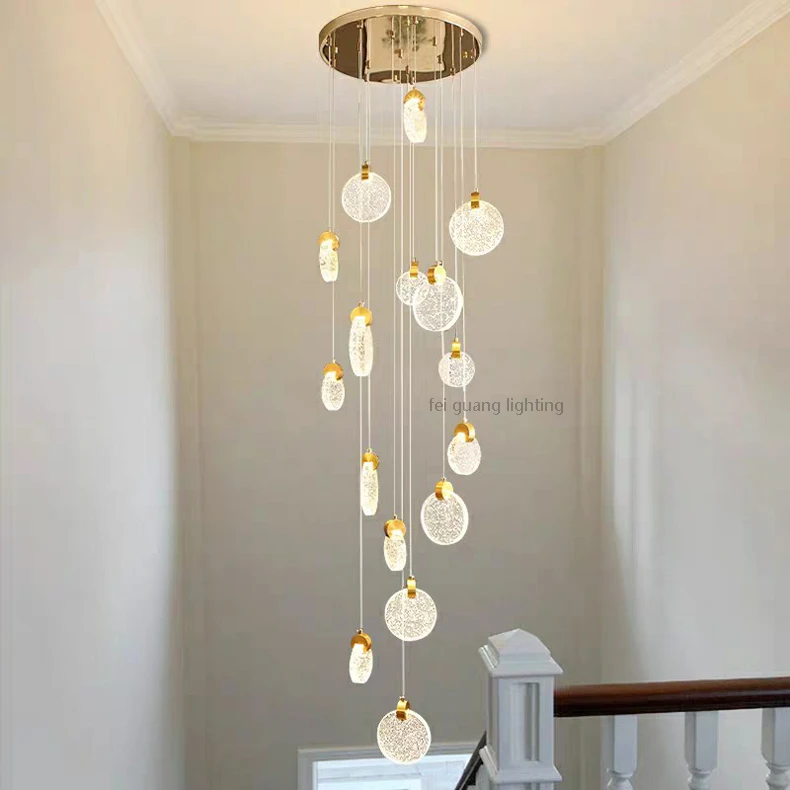 Длинный светодиодный подвесной светильник для лестницы роскошная хрустальная