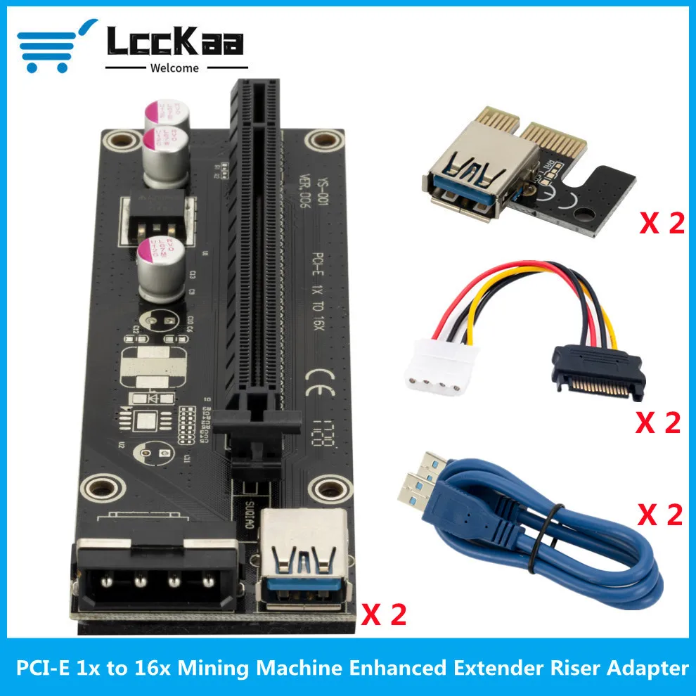 

Расширитель LccKaa Ver006 Usb 3,0 pci e, Райзер с 1x на 16x Sata на 4pin Ide Molex Power для майнера Btc, 2 шт.