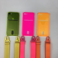 crossbody fluorescent color wallet insert card necklace string phone case with lanyard for iphone 11 pro xs max xr x 6 7 8 plus