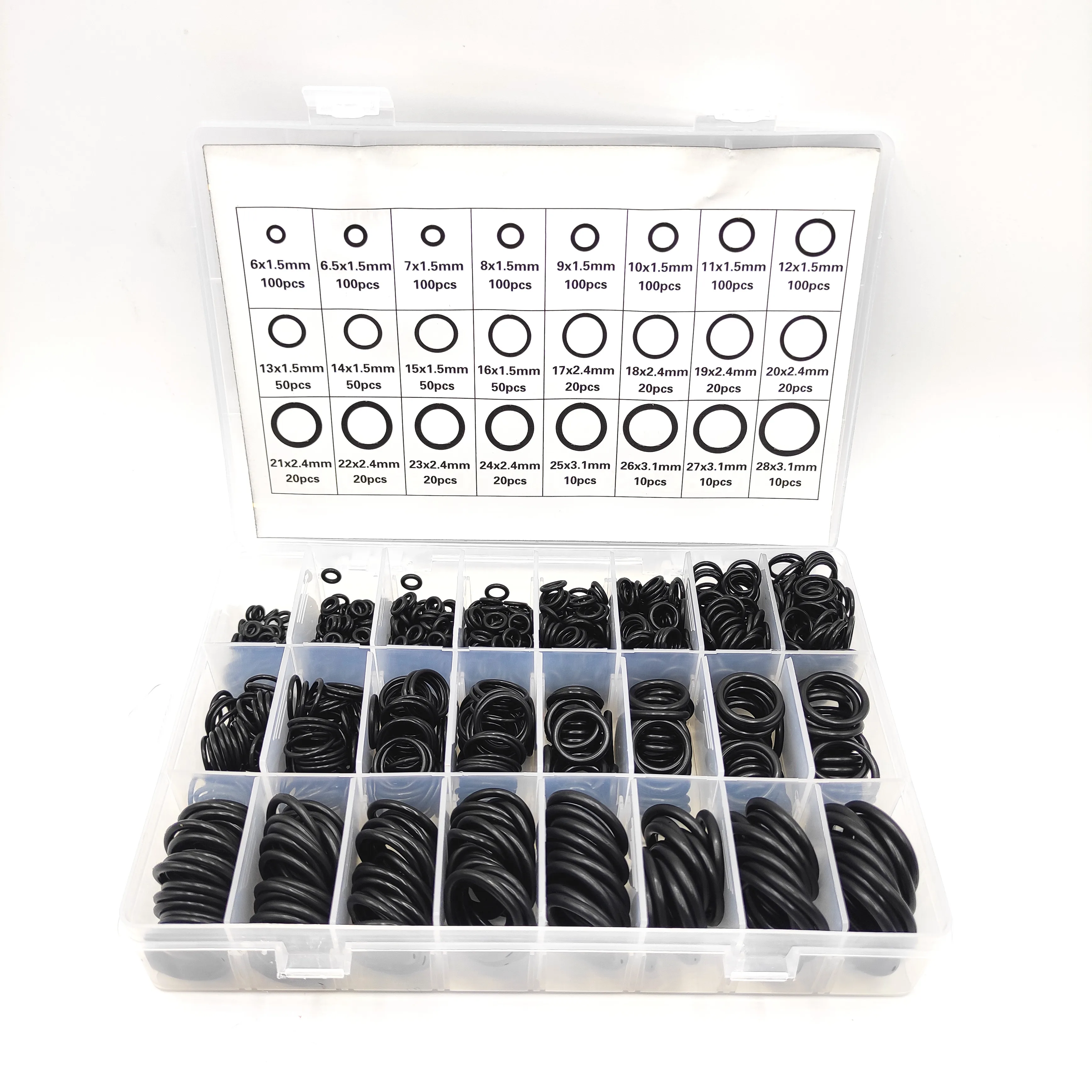 

1200 pcs/set Rubber O Ring Washer Seals Watertightness Assortment Different Size O-Ring Washer Seals With Plactic Box Kit Set