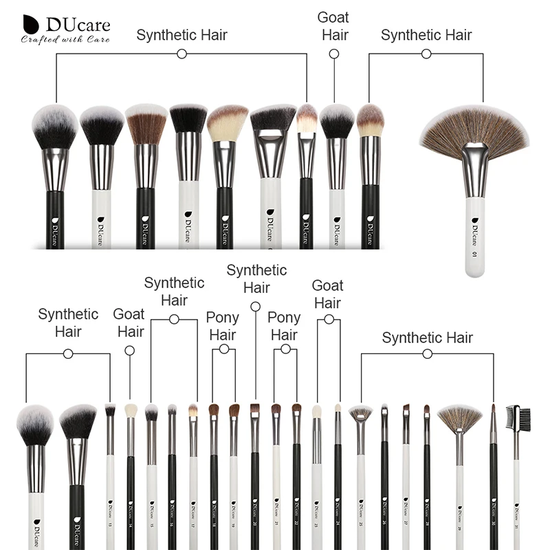 DUcare Black/WhiteProfessional кисти для макияжа с сумкой из натурального козьего волоса основа для пудры консилер контур глаз Смешивание 31 шт