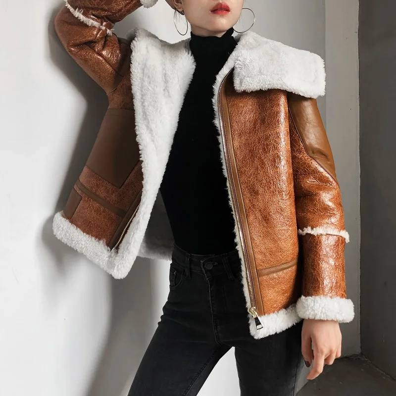 2019 короткая парка из овечьего меха натуральная кожа локомотив крутая куртка