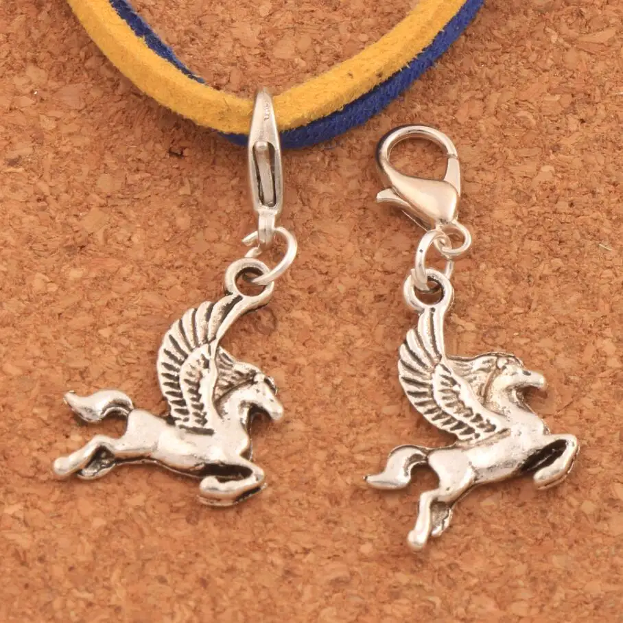 

15.5x33.5mm 100PCS Zinc Alloy Pegasus Horse Clasp European Lobster Trigger Clip On Charm Beads C172