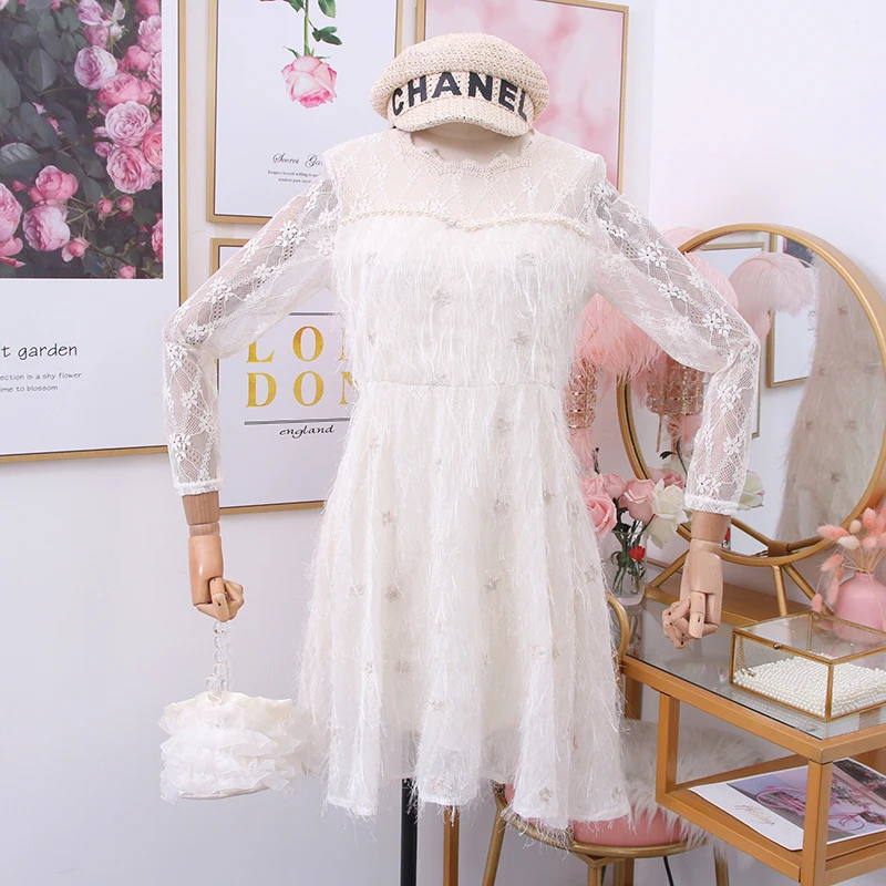 Новинка 2020 милое кружевное платье с вышивкой звезд яркое шелковое кисточками и