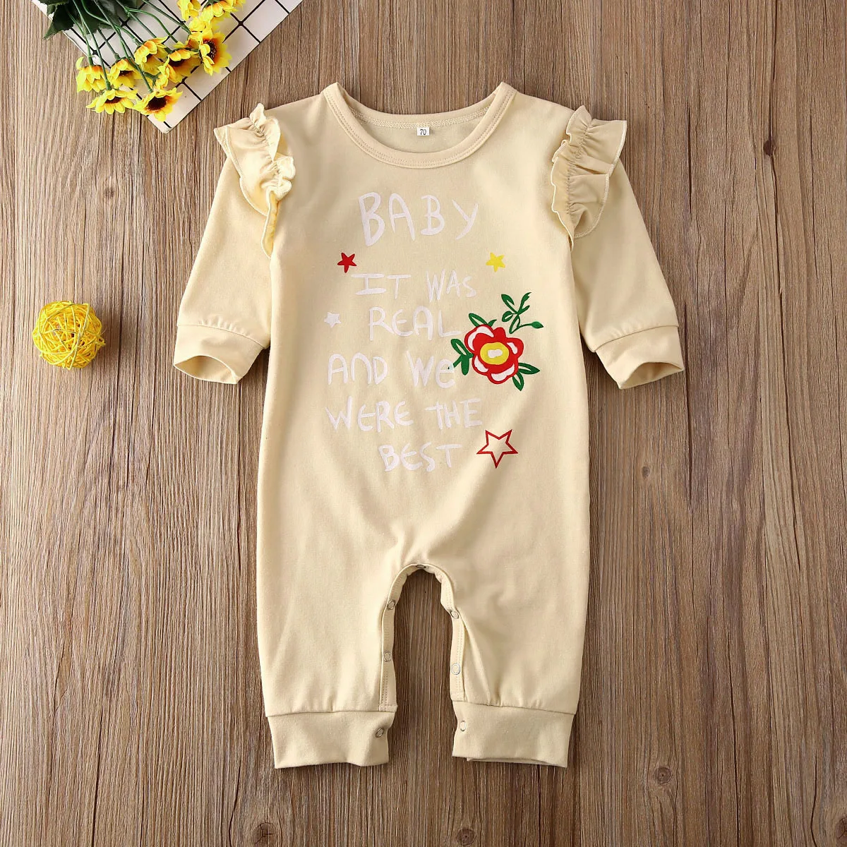 2020 детский комбинезон Одежда для новорожденных с цветочным принтом и оборками