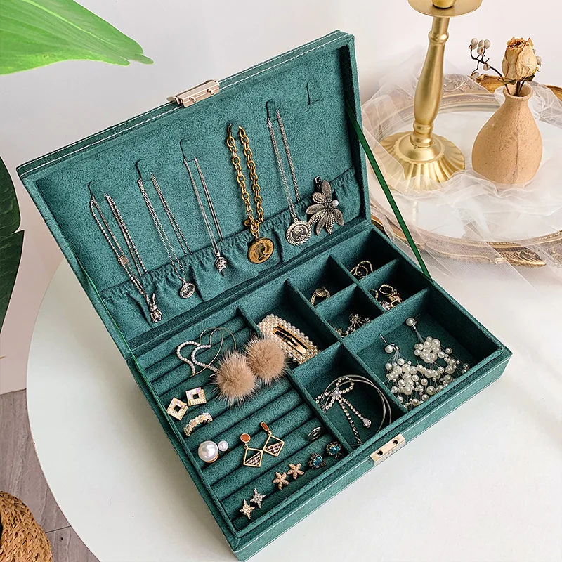 Шкатулка для ювелирных изделий органайзер с замком кожаный зеленый упаковки