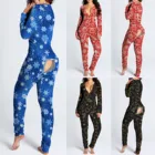 Женский Пижамный комбинезон с рождественским принтом, пикантный комбинезон в стиле ретро, женская пижама с открытыми ягодицами, Рождественский комбинезон