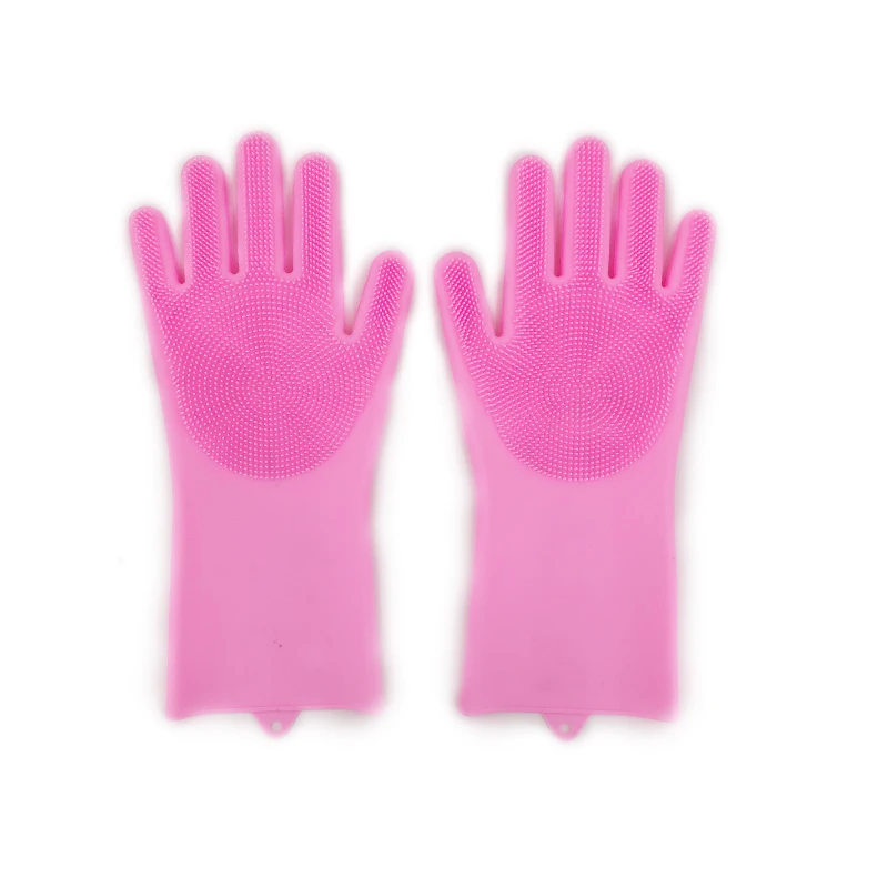 Pink 1 пара силиконовых чистящих перчаток кухонные Волшебные силиконовые перчатки для мытья посуды щетка для домашнего хозяйства резиновый инструмент для чистки кухни - Цвет: Pink