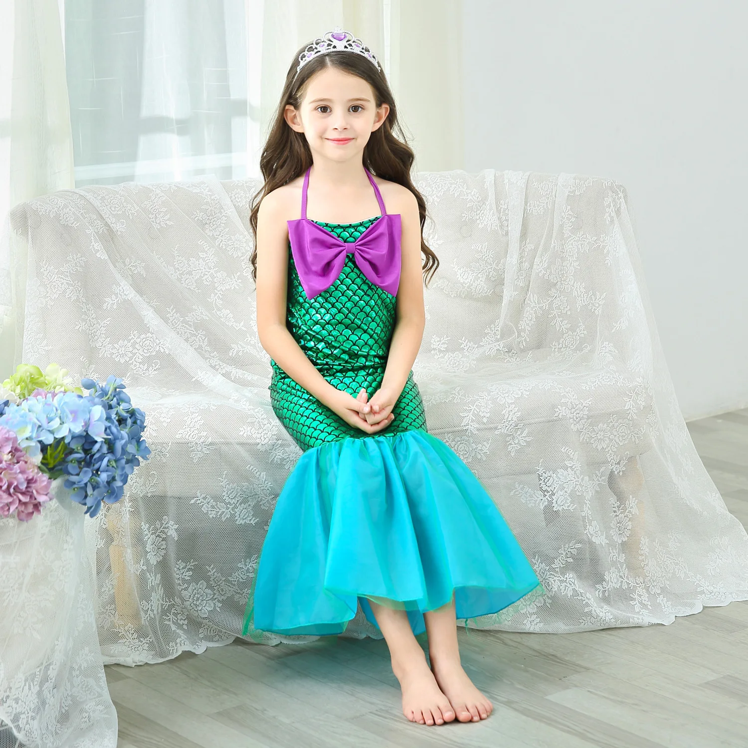 

Princess Dress Up Little Girls Party Cosplay Clothes Kid Beach Frock Suspender Strap Little Mermaid Carnival Costumes for Girls