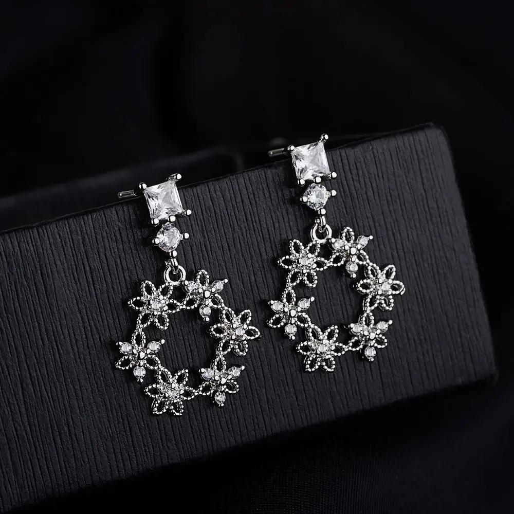 100% серебряные 925 серьги для женщин свадебные аксессуары модные хрустальные