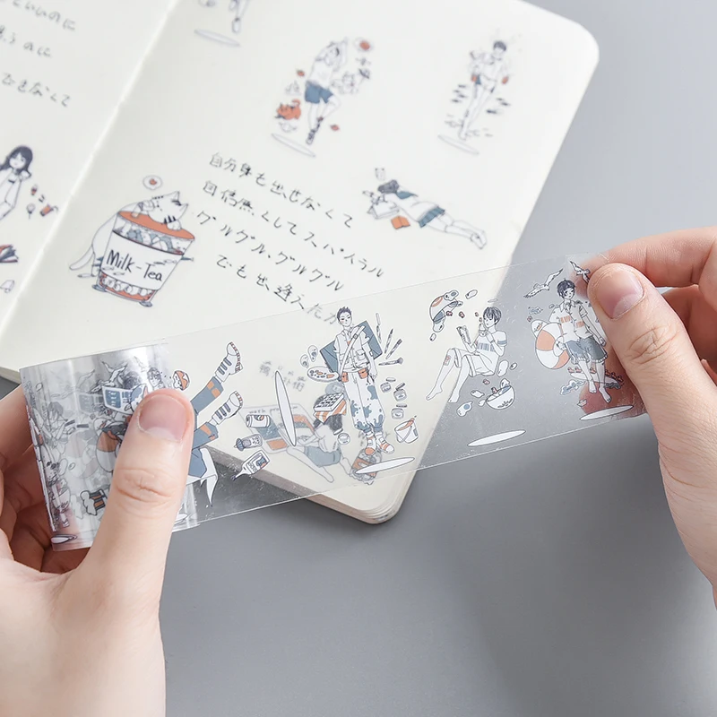 

Cute Girls And Boys Daily Pvc Transparent Masking Washi Tape Decorative Adhesive Tape Decoration Diy Scrapbooking Sticker Label