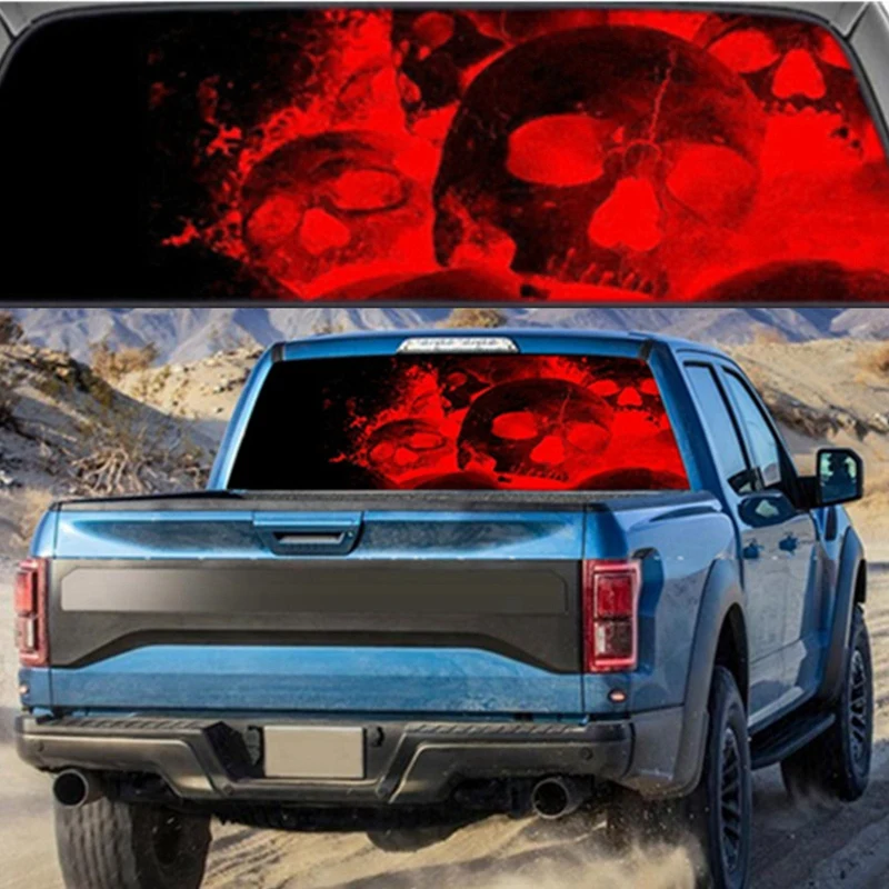 

Red Flame Skull for Truck Jeep Suv Pickup 3D Rear Windshield Decal Sticker Decal Rear Window Glass Poster 66 x 29.1Inch A115