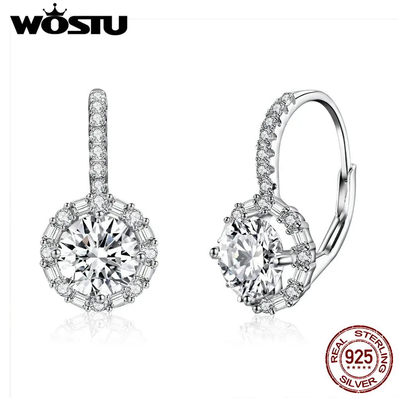 WOSTU, роскошные серебряные серьги-кольца, 925 пробы, серебро, кубический циркон, модные современные женские серьги, ювелирные изделия, свадебный подарок, CQE508