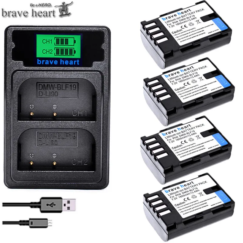 charger and 4battery 4 шт. 1850 мАч DMW-BLF19 DMW BLF19 BLF19 литий-ионный аккумулятор+ ЖК-USB зарядное устройство для Panasonic Lumix DMC-GH3 DMC GH3 GH4 DMC-GH4 камеры - Цвет: charger and 4battery