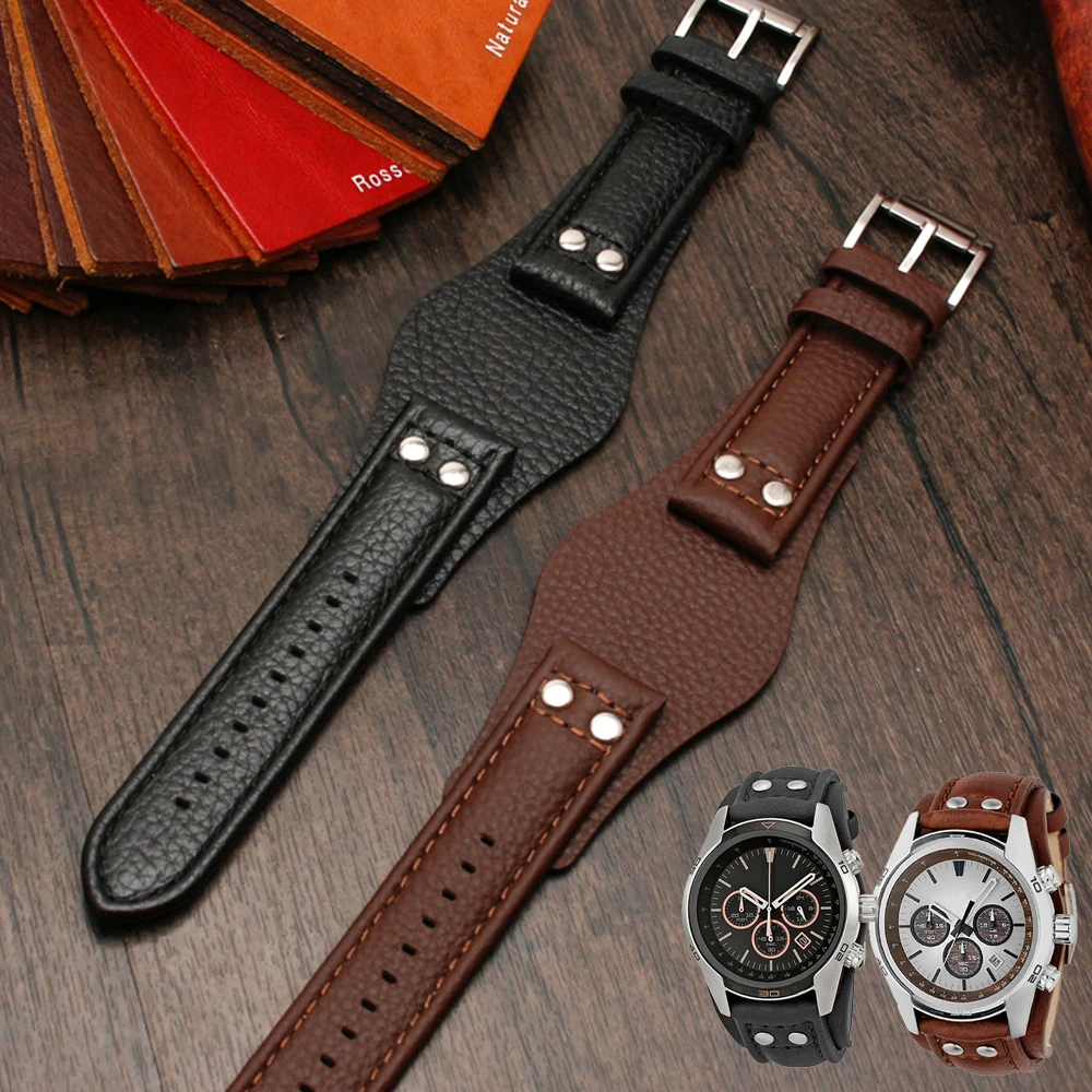 20mm 22mm Genuine Leather Strap for Fossil CH2564 CH2565 CH2891 CH3051 FS4813 ME3102 AM4535/AM4486 AM4532 Men Rivet Watch Band