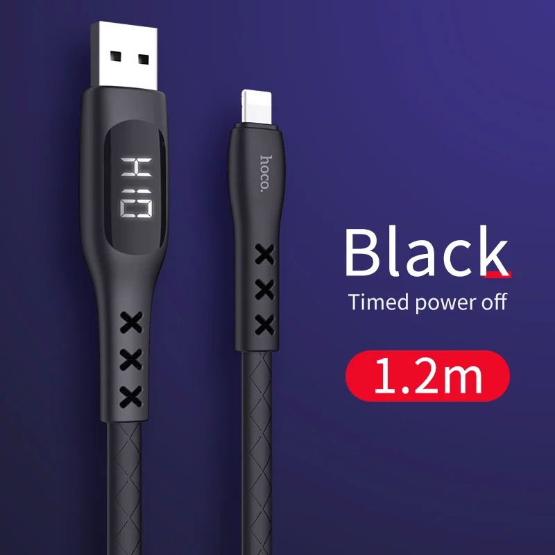 HOCO кабель синхронизации usb зарядный кабель синхронизации данных светодиодный экран дисплей Быстрая зарядка провода для Apple iPad iPhone X XS MAX XR 8 7 6 5 - Цвет: Черный