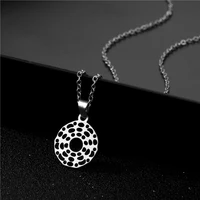 new titanium steel ladies necklace simple hollow geometric round pendant clavicle chain glossy jewelry