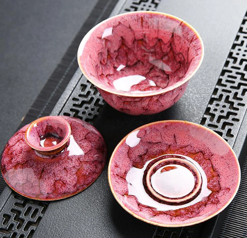 170 мл Gaiwan керамическая пигментированная чаша для чая с крышкой Набор чашек