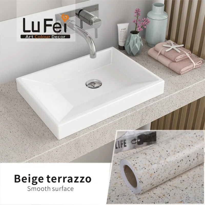 

1/3/5M Kitchen Thicken Beige Terrazzo Wallpaper Films Refurbished Wardrobe Clothes Cupboard Door Desktop Furniture Home Decor